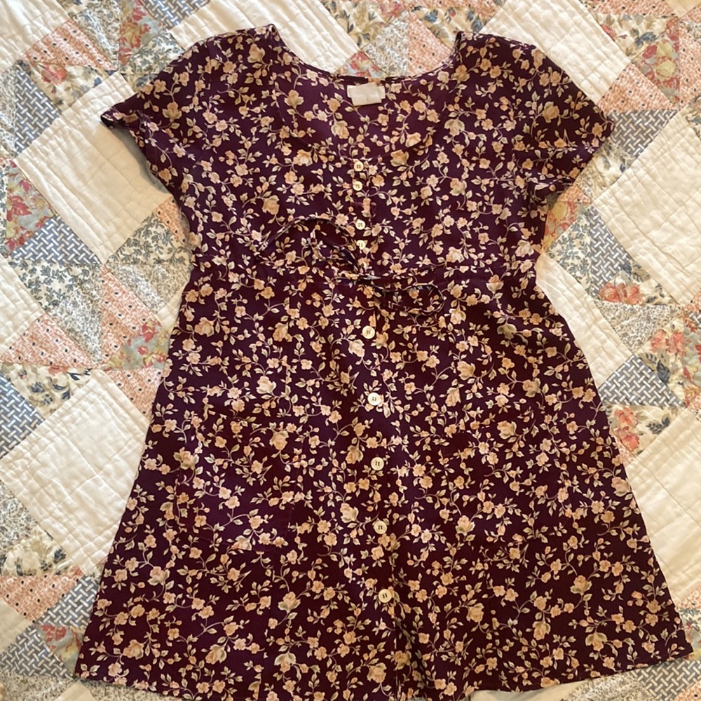VINTAGE Esprit babydoll dress plum floral pattern